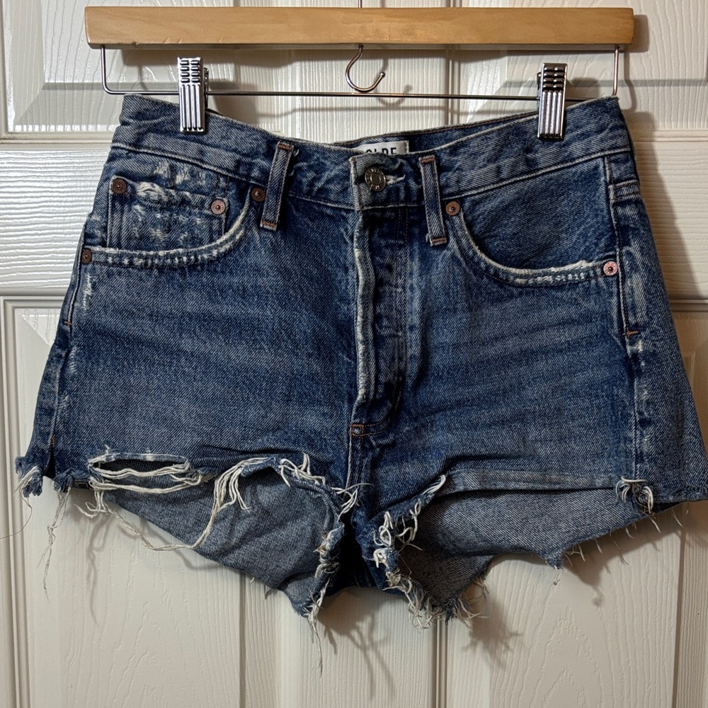 Agolde Blue Distressed Denim Cutoff Shorts